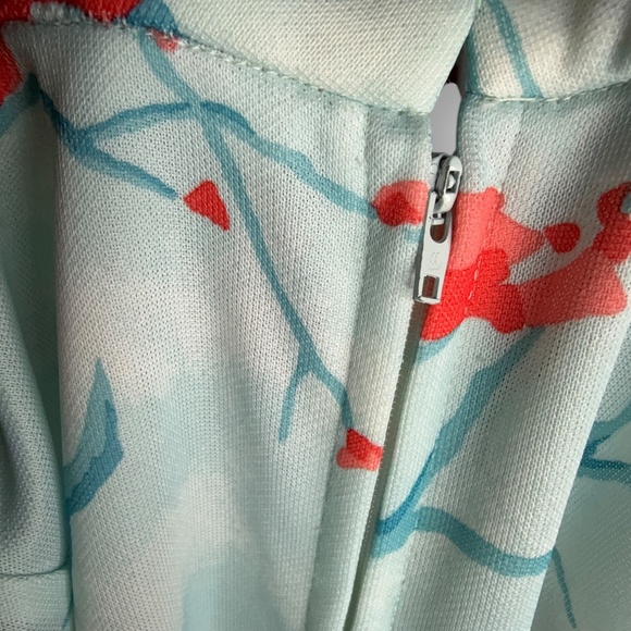 Vintage 1960s Asian Style Coral Cherry Blossom Novelty Print Blue Maxi Dress - Picture 5 of 5